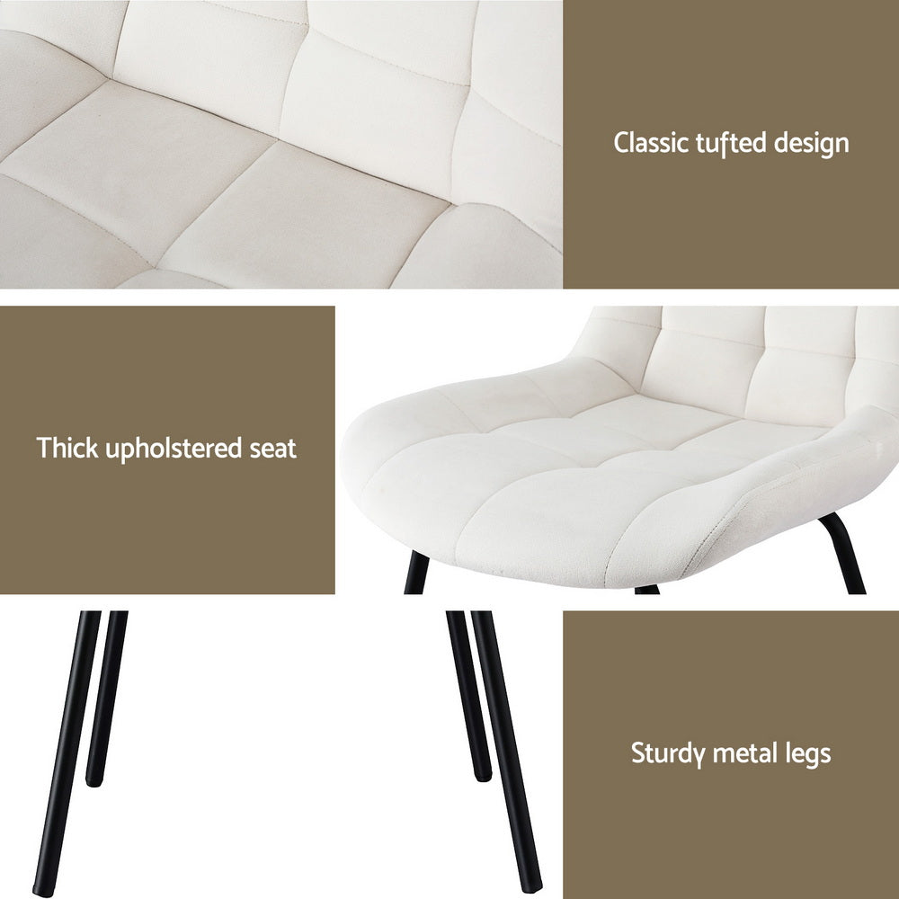 2x Dining Chairs Velvet Tufted Kitchen Lounge Cafe Accent Chair Beige