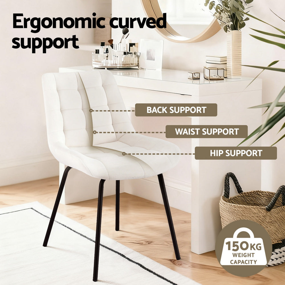 4x Dining Chairs Velvet Tufted Kitchen Lounge Cafe Accent Chair Beige