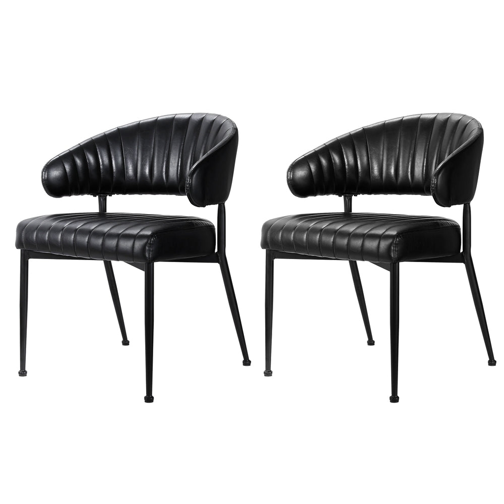 Dining Chairs Set of 2 Leather Hollow Armchair Black
