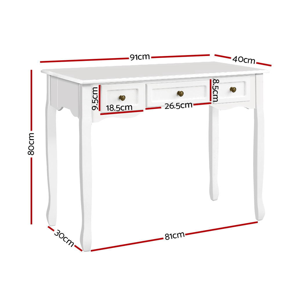 White Hamptons Console Table 3 Drawers