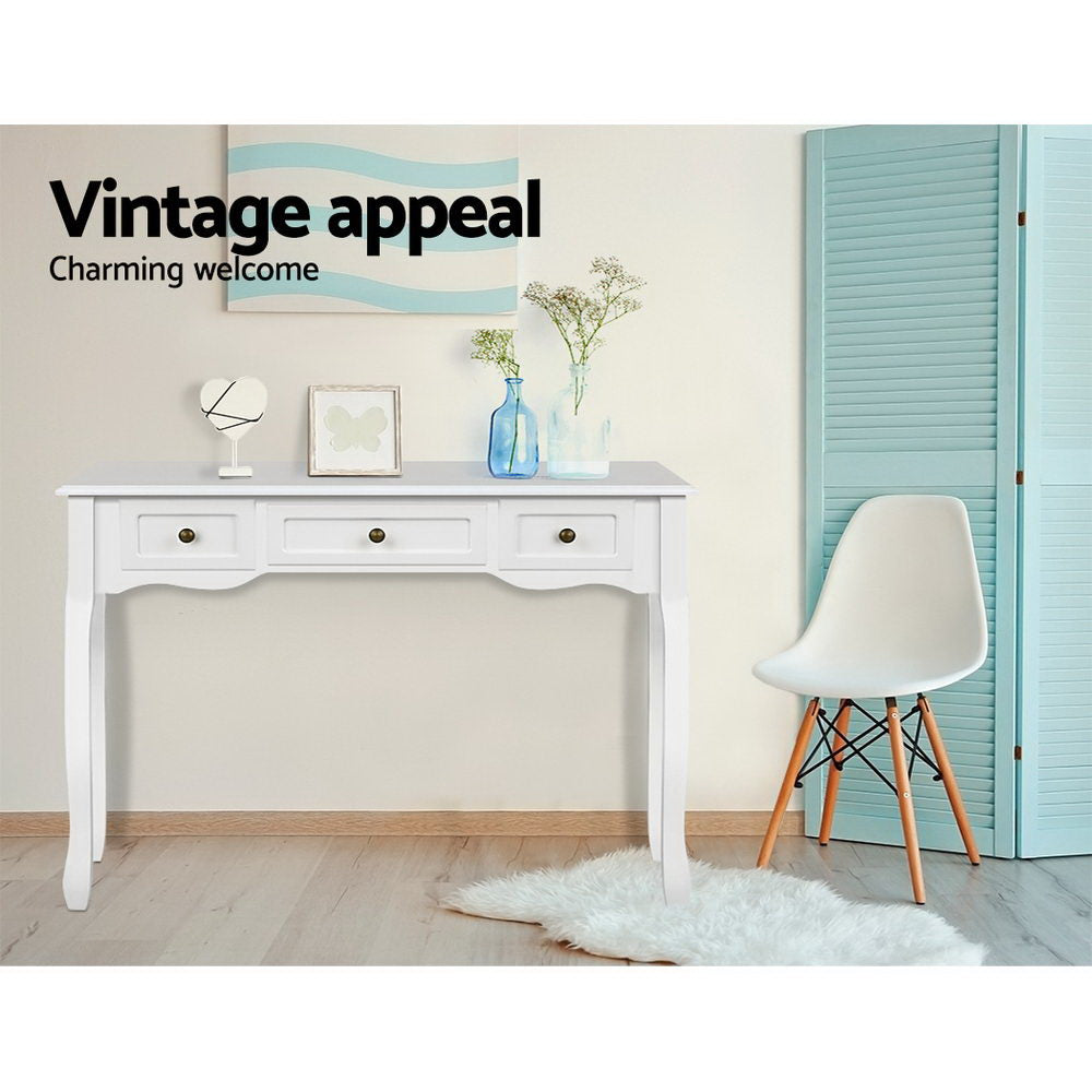 White Hamptons Console Table 3 Drawers