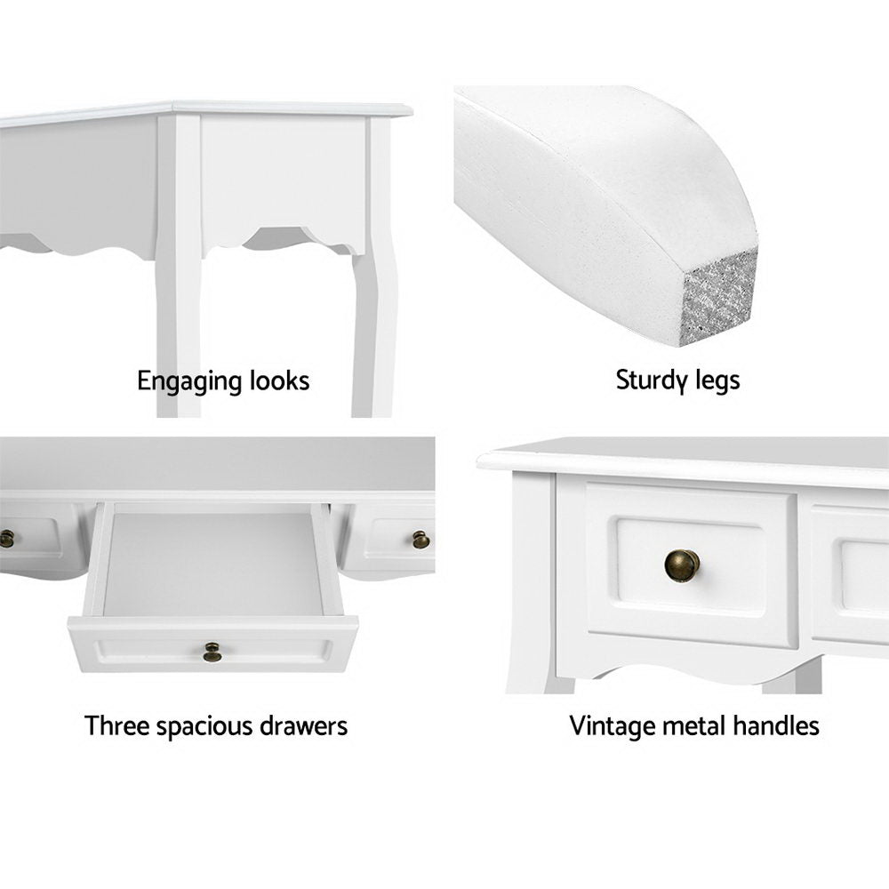 White Hamptons Console Table 3 Drawers