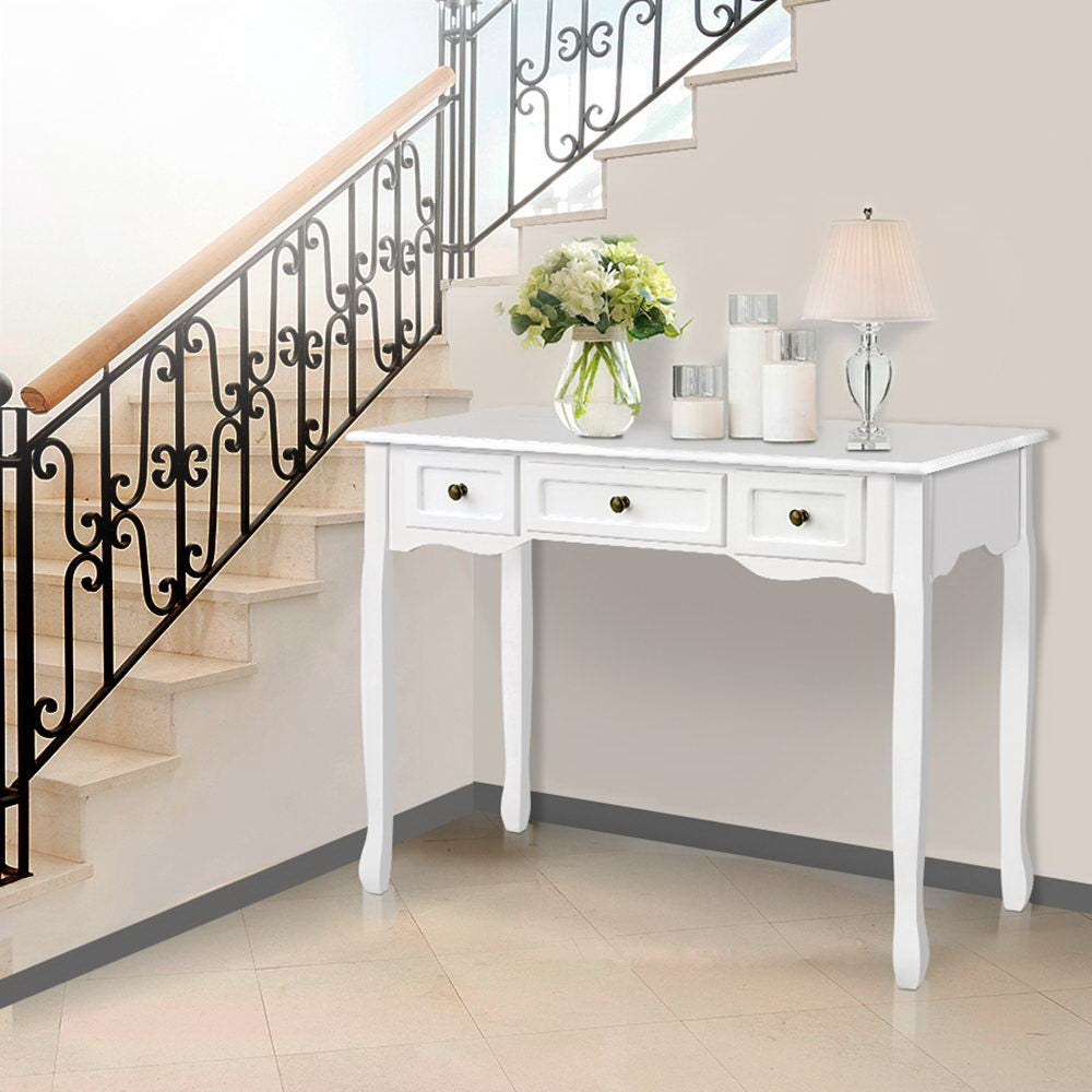 White Hamptons Console Table 3 Drawers