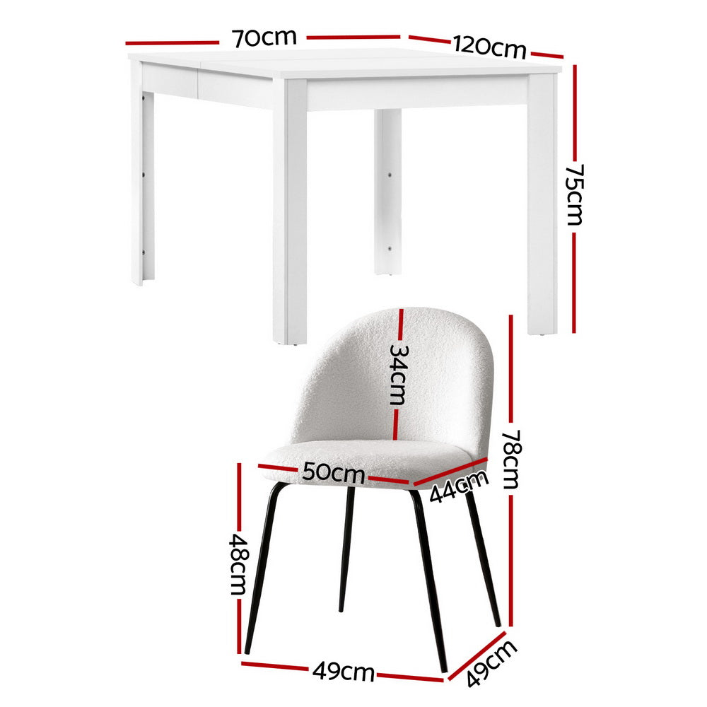 Dining Table and 4 Chairs Set White Sherpa