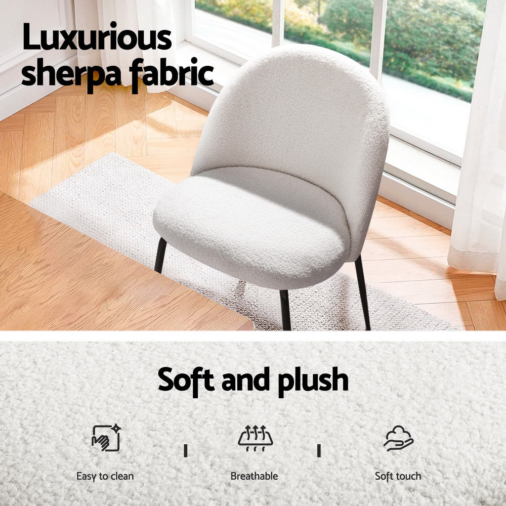 Dining Table and 4 Chairs Set White Sherpa