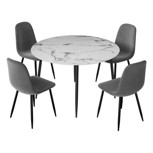 1 Grey Dining Table and 4 Chairs Set Marble