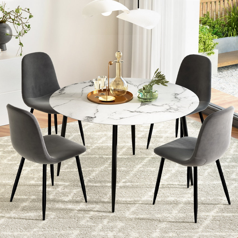 1 Grey Dining Table and 4 Chairs Set Marble