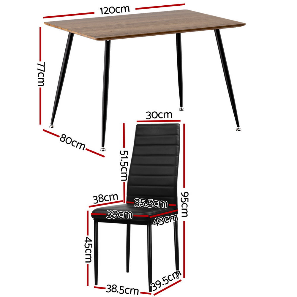 1 Metal Dining Table and 4 Chairs Set Rectangle