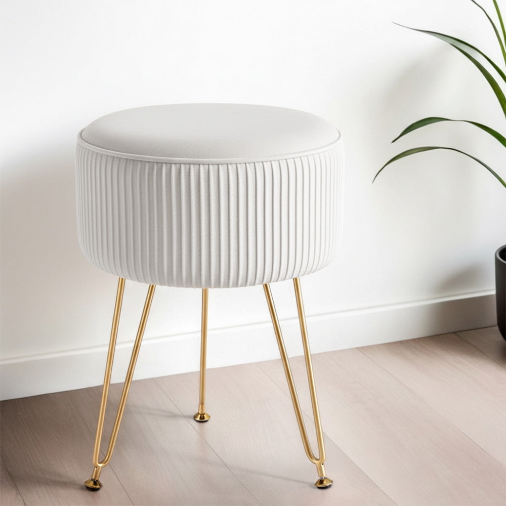 Ottoman Foot Stool Vanity Velvet Round White
