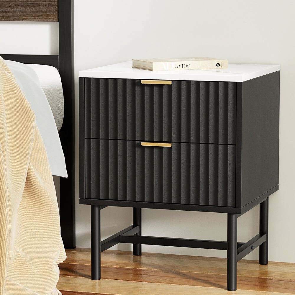 Black Bedside Table 2 Drawers