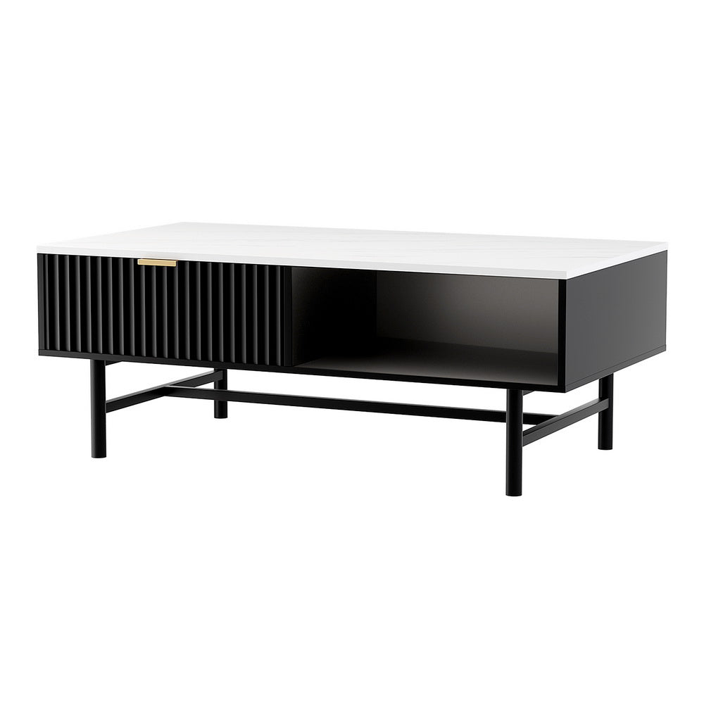Black Coffee Table Drawer Storage Shelf