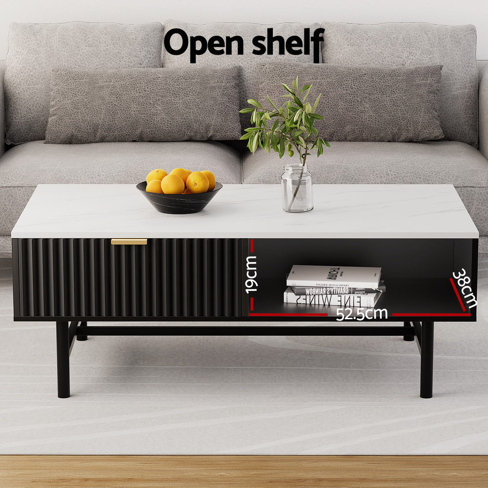 Black Coffee Table Drawer Storage Shelf
