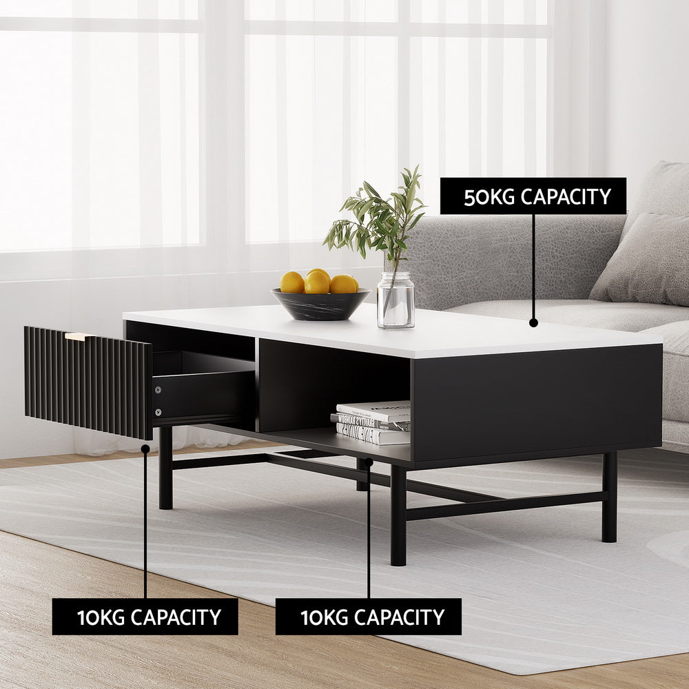 Black Coffee Table Drawer Storage Shelf