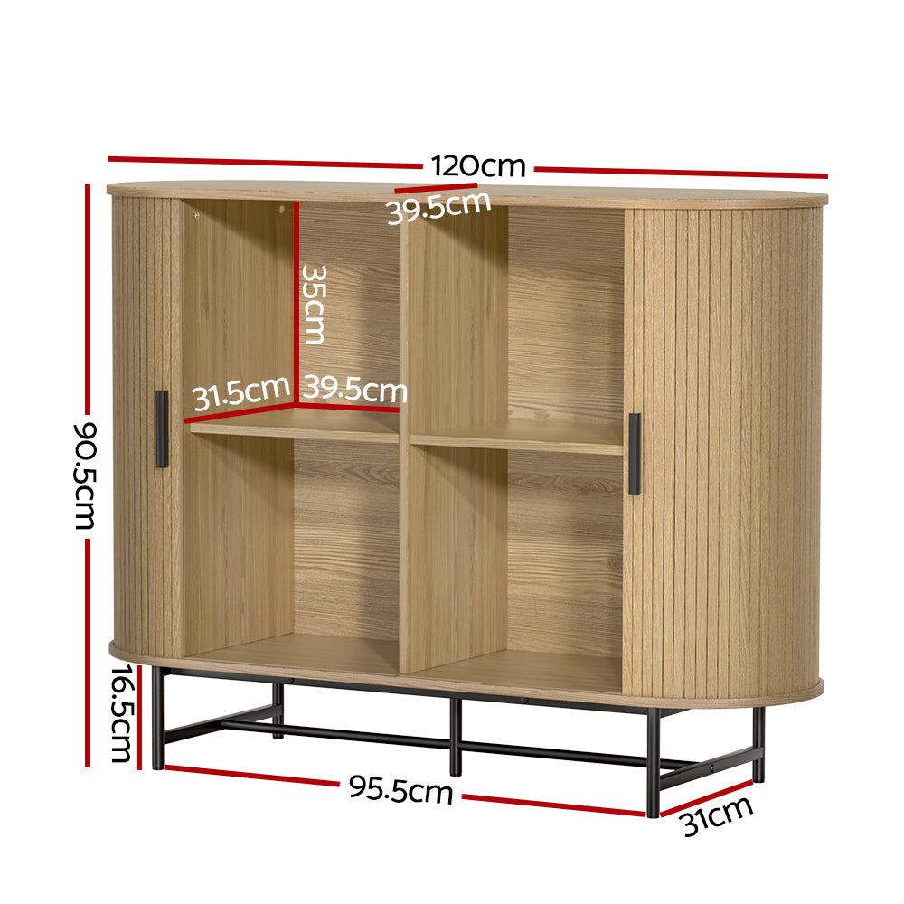PIIA Buffet Sideboard Cupboard Cabinet Sliding Doors Pantry Storage Oak