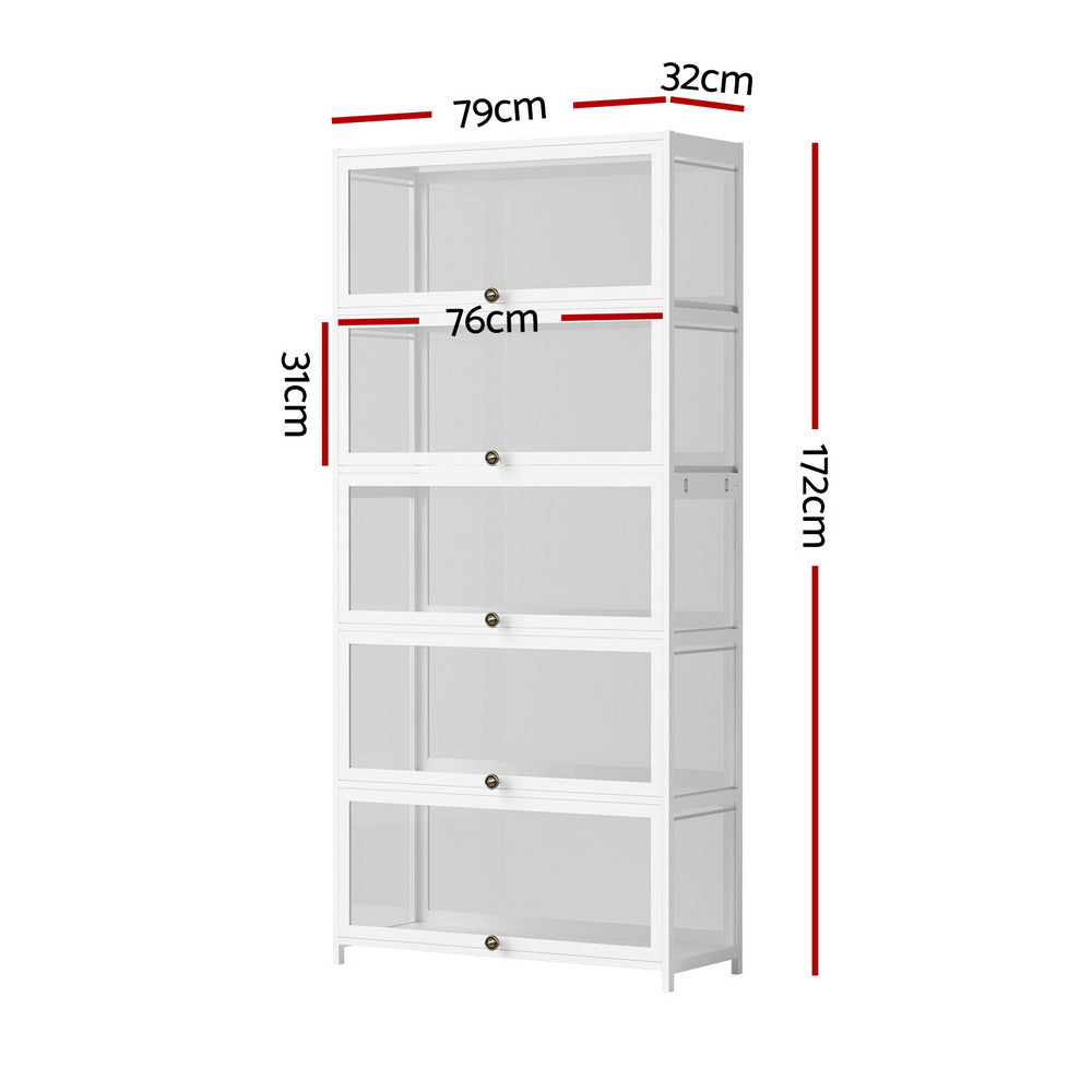 5-Tier Display Cabinet Storage Bookshelf Clear Shelf White