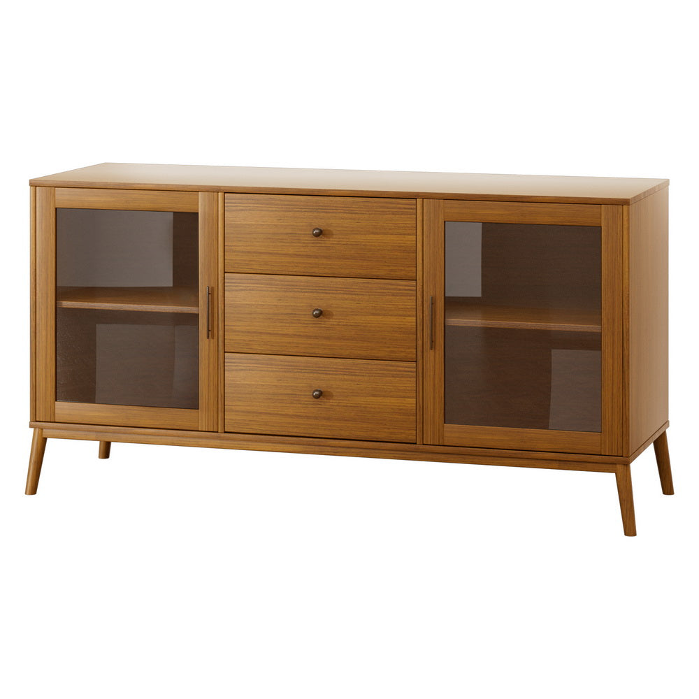 Oak Buffet Sideboard Glass Doors