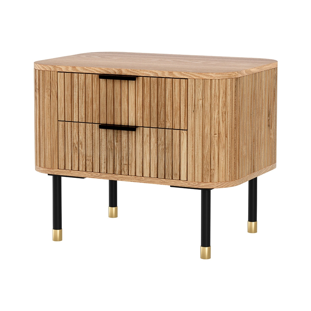 Pine Bedside Table 2 Drawers Paulownia Wood