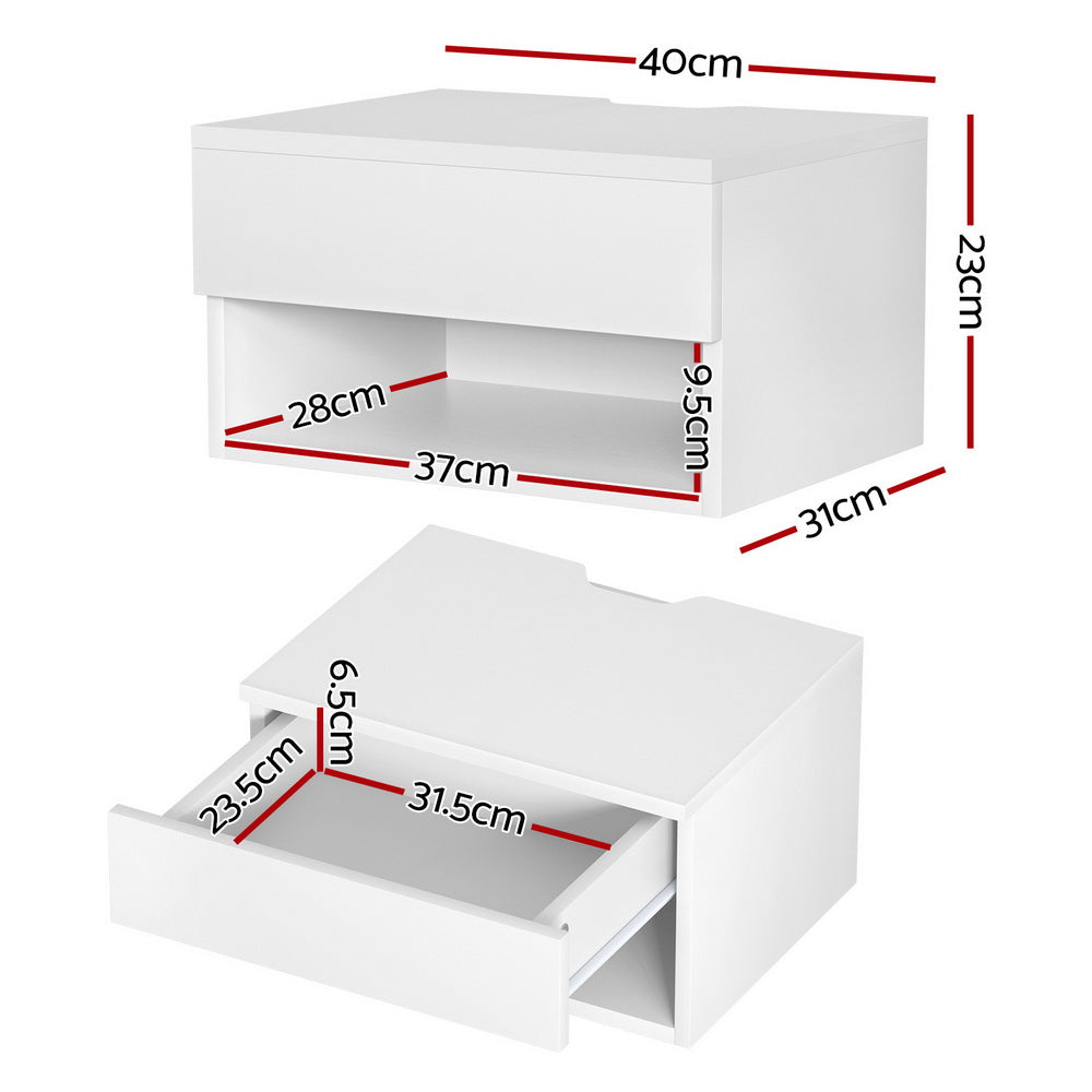 White Floating Bedside Table Nightstand Drawer