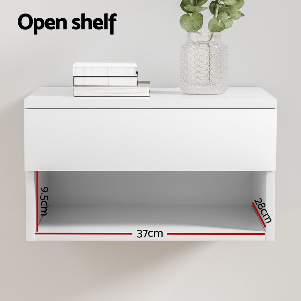 White Floating Bedside Table Nightstand Drawer