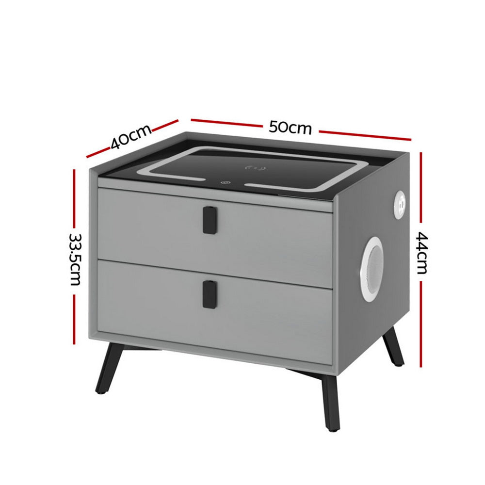 AIKA Grey Smart Bedside Table with Wireless Charging