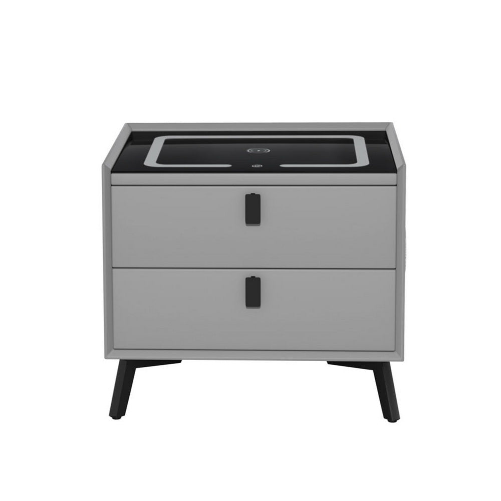 AIKA Grey Smart Bedside Table with Wireless Charging