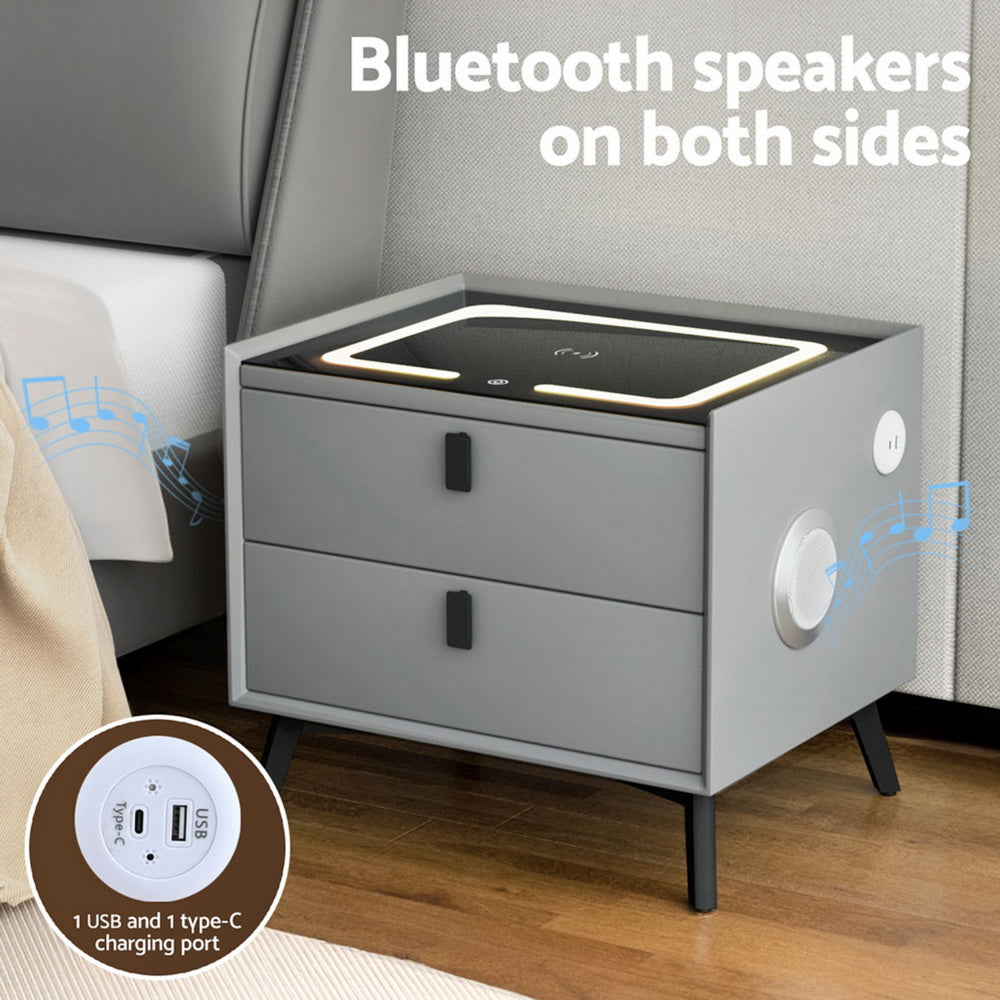 AIKA Grey Smart Bedside Table with Wireless Charging