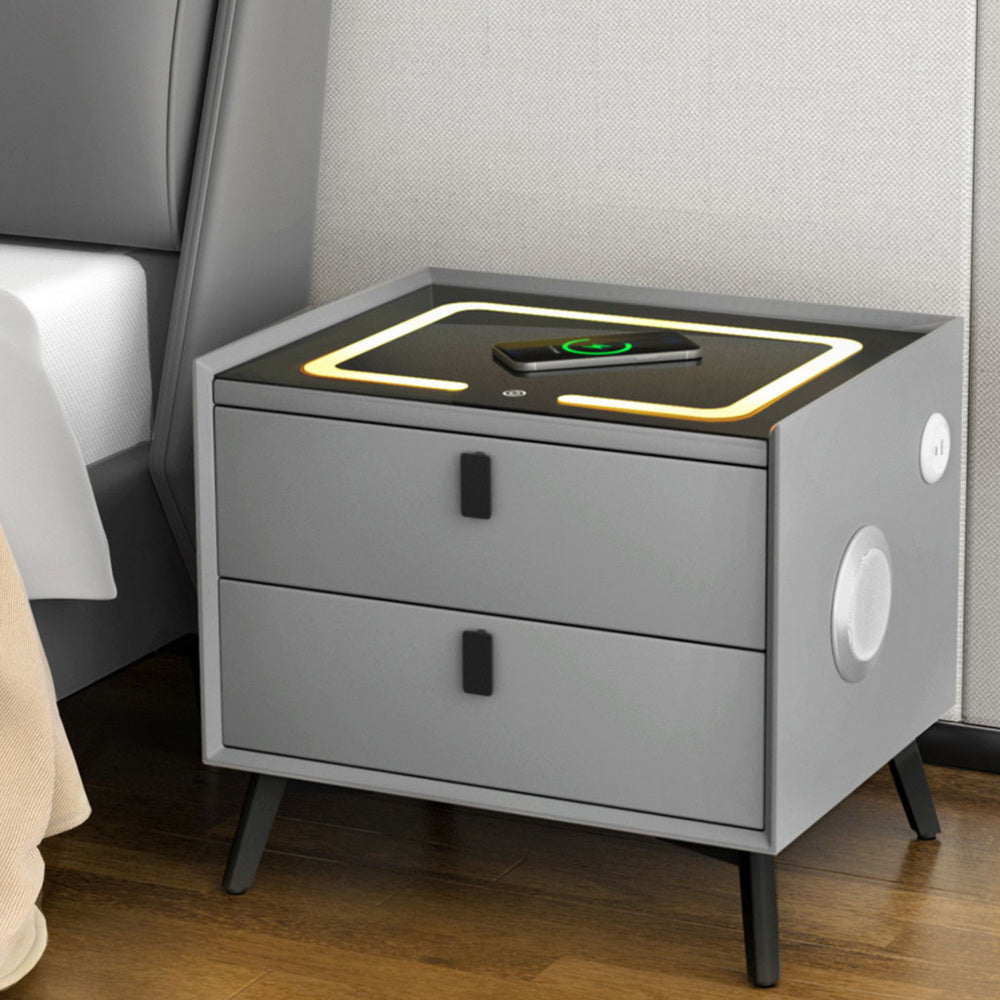AIKA Grey Smart Bedside Table with Wireless Charging