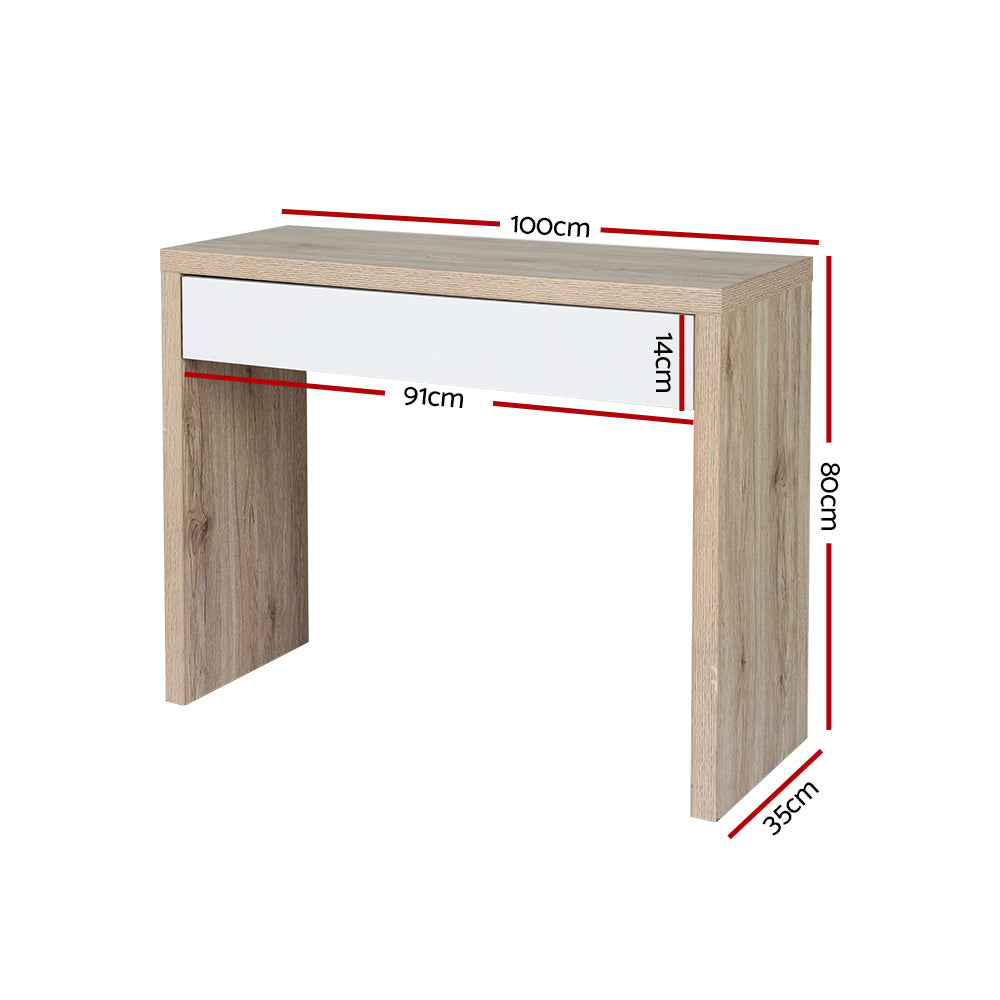 Pine Console Table Storage Drawer Jory White