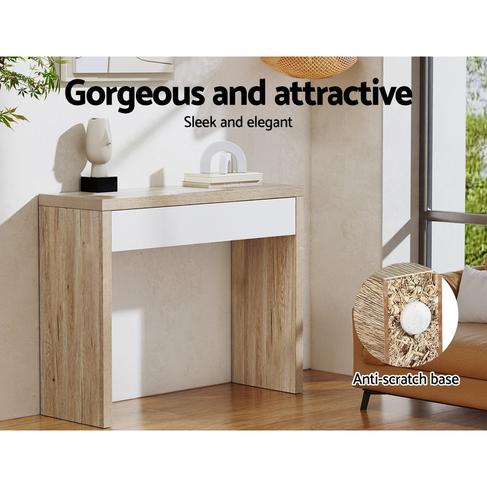 Pine Console Table Storage Drawer Jory White