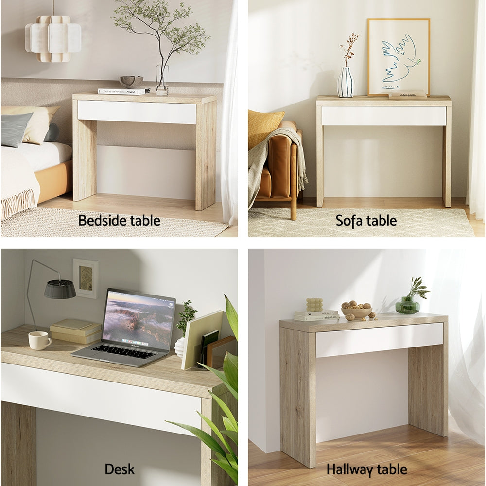 Pine Console Table Storage Drawer Jory White