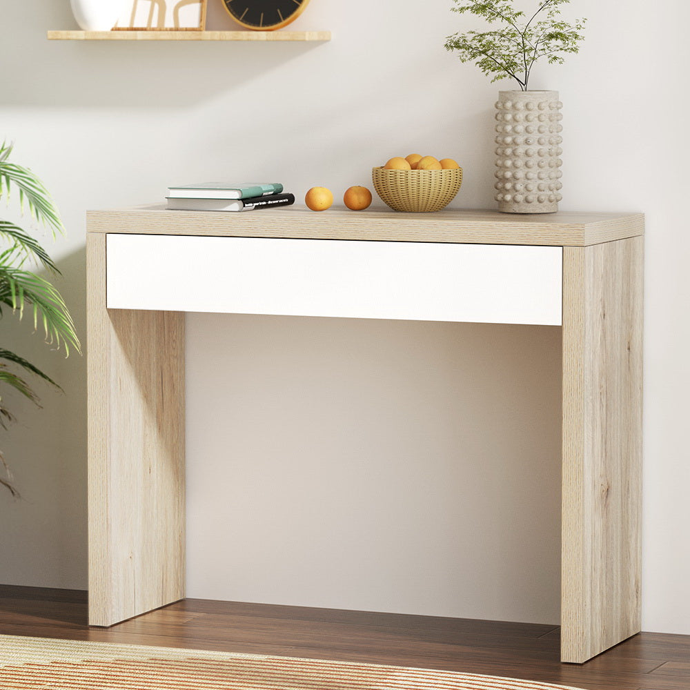Pine Console Table Storage Drawer Jory White