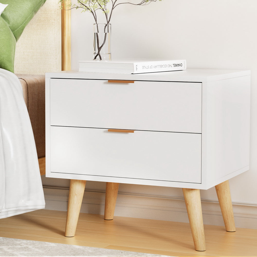 White Bedside Table 2 Drawers