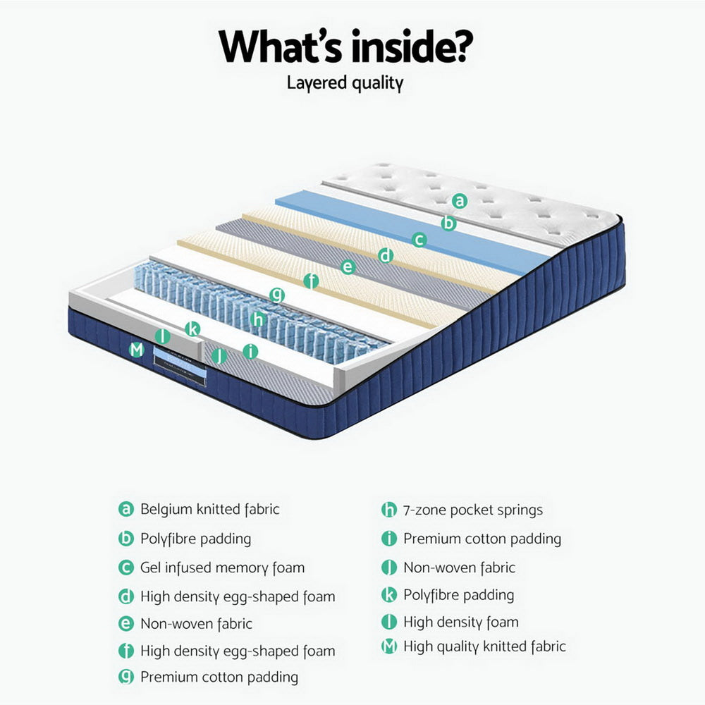 Queen Bedding 34cm Mattress Cool Gel Memory Foam 7 Zone