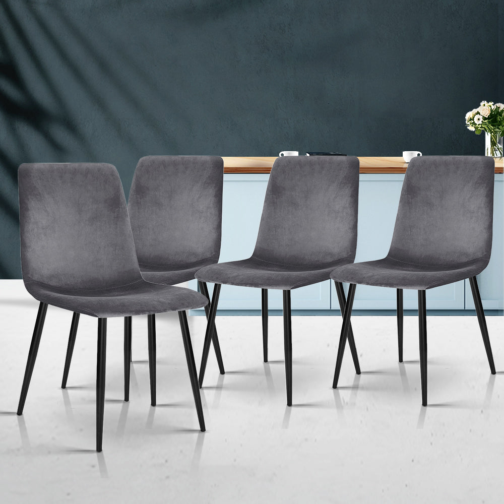 Dining Chairs Set of 4 Velvet Horizontal Slope Grey