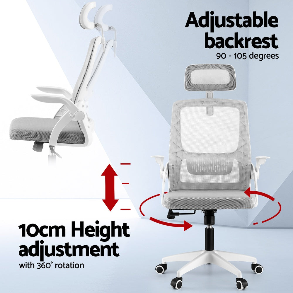 Grey Ergonomic Office Chair Computer Desk Chairs Headrest Adjustable