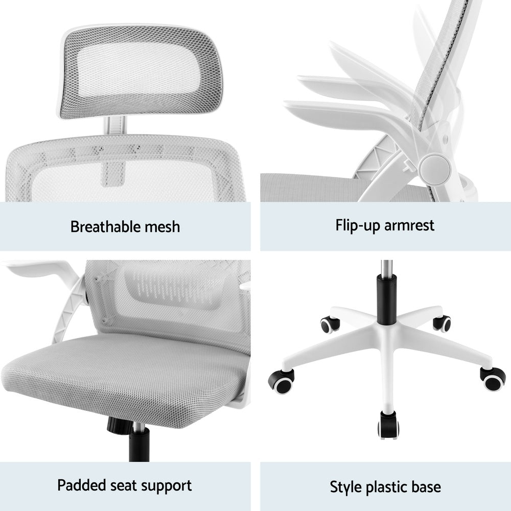 Grey Ergonomic Office Chair Computer Desk Chairs Headrest Adjustable