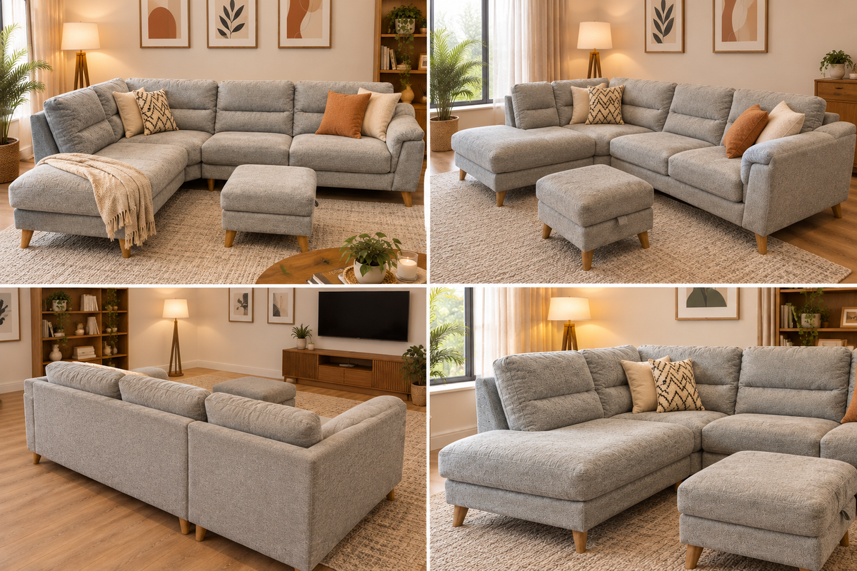 Plush L-Shape Corner Sofa & Storage Ottoman | Sydney Wide Delivery | Pre Owned