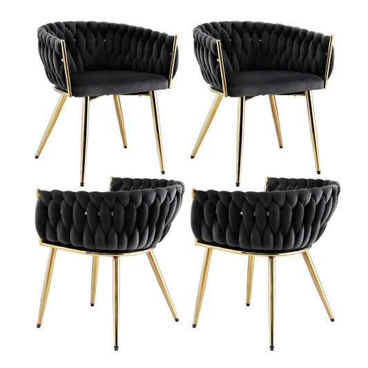 1 Set of 4 Dining Chairs Velvet Armchair Black