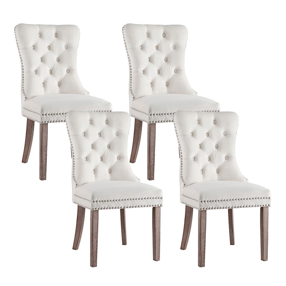 1 Set of 4 Dining Chairs Beige Velvet