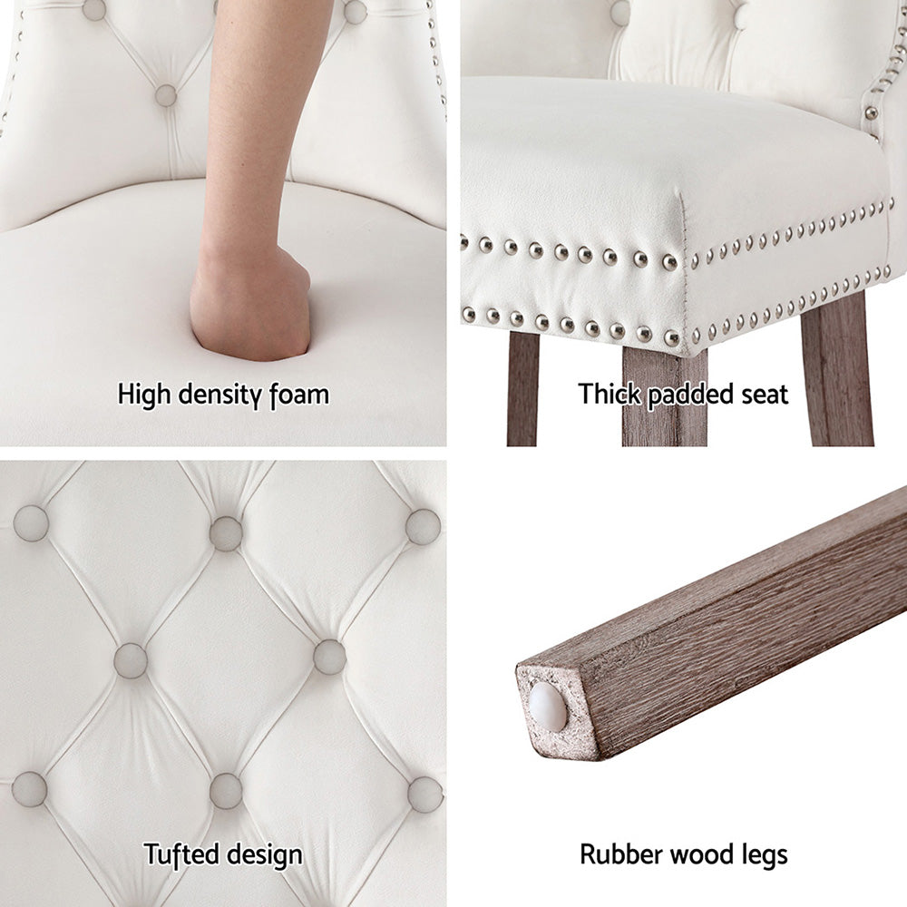 1 Set of 4 Dining Chairs Beige Velvet