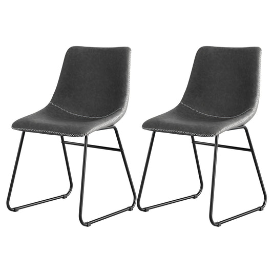 2x Dining Chairs Retro PU Leather Kitchen Lounge Cafe Accent Chair Grey