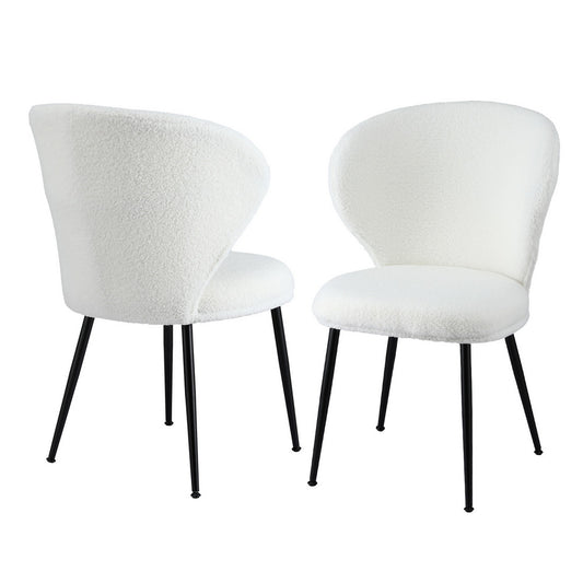 2x Dining Chairs Sherpa Boucle Wing Back White