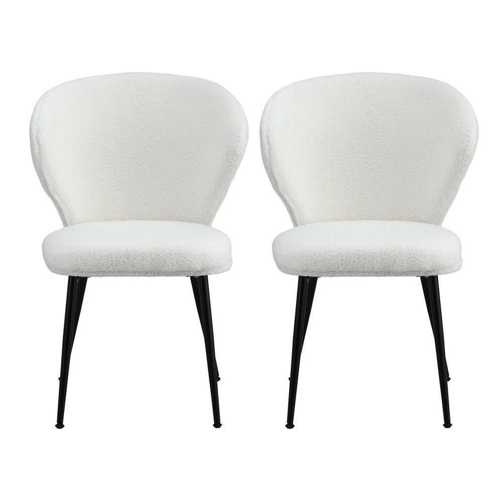 2x Dining Chairs Sherpa Boucle Wing Back White