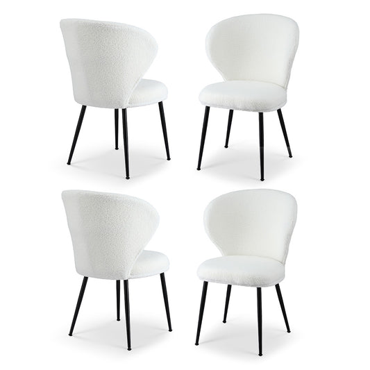 4x Dining Chairs Sherpa Boucle Wing Back White