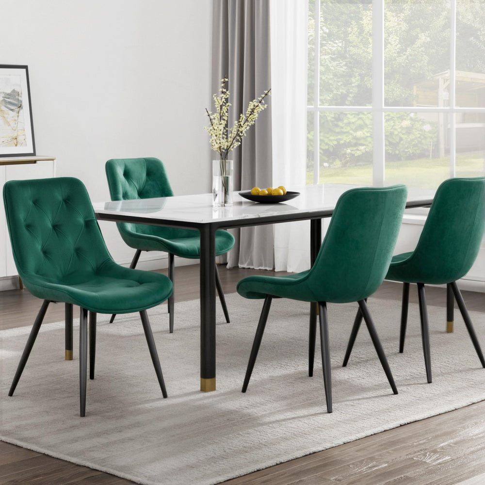 Dining Chairs Set of 4 Velvet Diamond Tufted Green