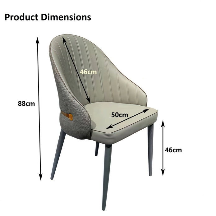 VELLUTO Dining Chairs Set Armchairs Mid Century Modern Kitchen Dining Room Chairs Faux Leather Accent Chairs Metal Vanity Lounge Chair with Back for Living Room Bedrooms Set of 2 (Grey)