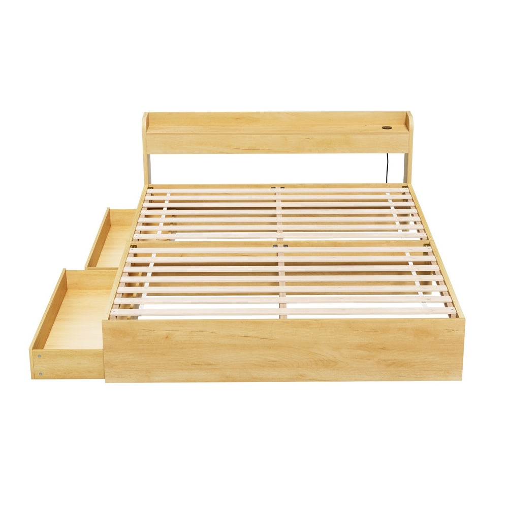 Bed Frame Queen Size with Charging Ports and 2 Drawers AURA