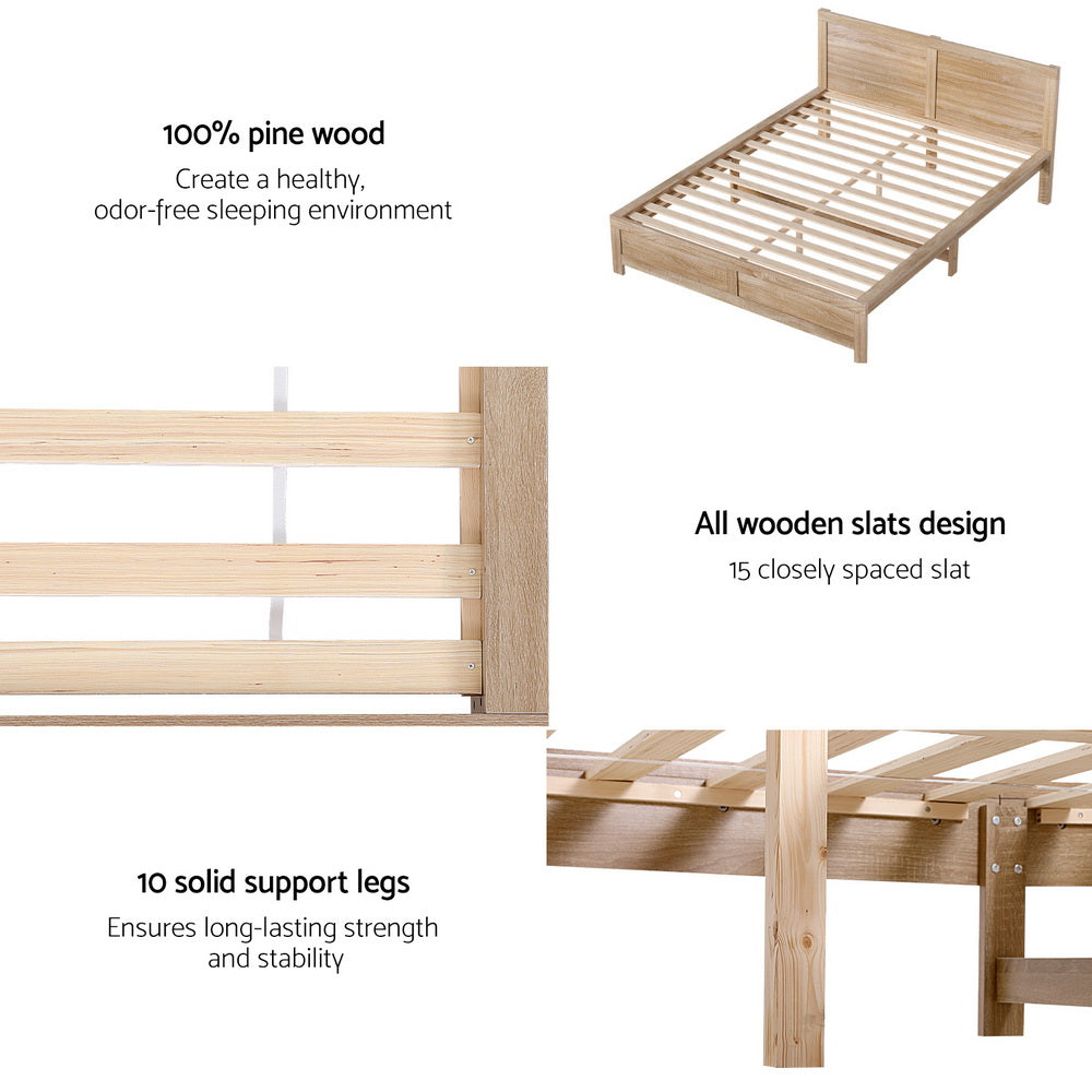 Bed Frame Double Size Wooden Acacia Wood OATMEAL