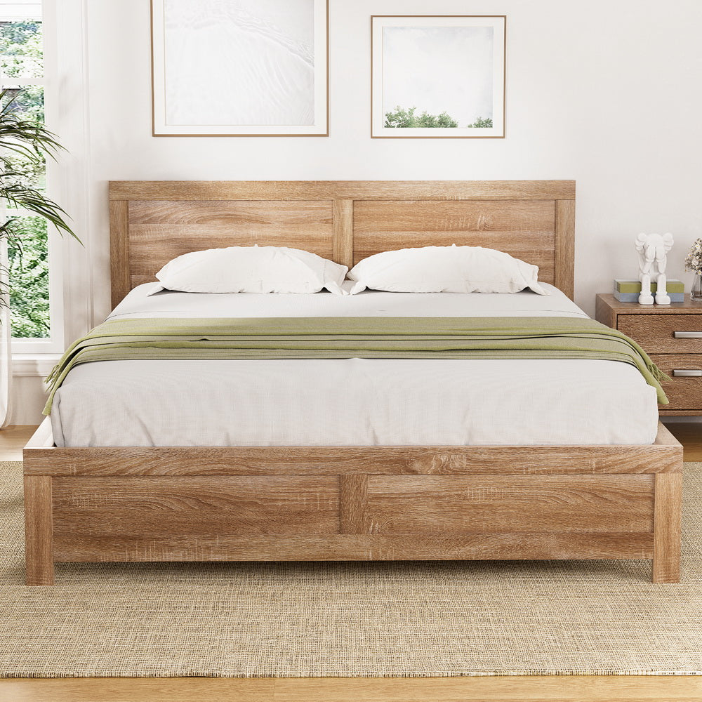 Bed Frame Double Size Wooden Acacia Wood OATMEAL