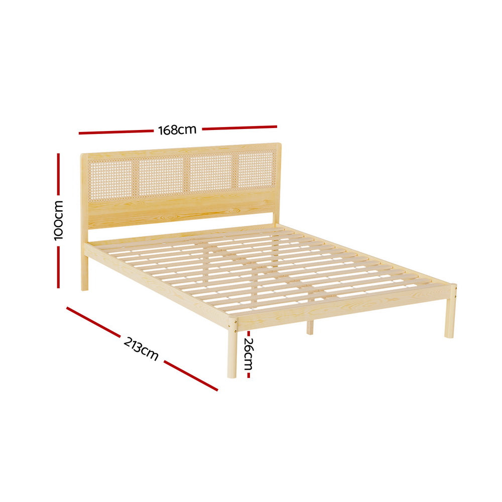 RITA Bed Frame Queen Size Rattan Wooden